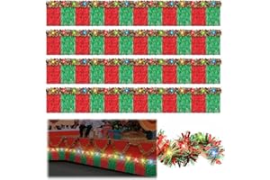 Crowye 8 Pcs 4th of July Glow in The Dark Parade Float Decor Memorial Day Parade Float Decoration with LED Light Glowing Tinsel Garland Wavy Tassels for Truck Party(Red Green Gold,Christmas)