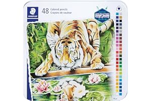 STAEDTLER Colored Pencils, Triangular Barrel, 48 Pack Assorted, Metal Tin 1278 M48