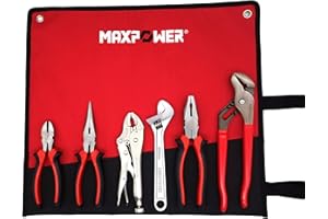 MAXPOWER 6-Pack Pliers Set, 8" Adjustable Wrench, 8" Needle Nose Pliers, 6" Diagonal Cutting Pliers, 7" Locking Pliers,10" Gr