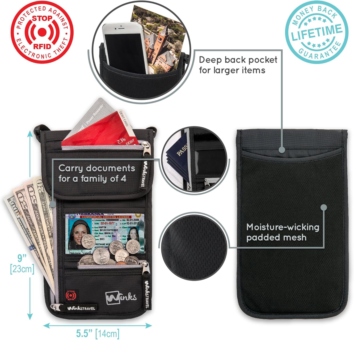  | Travel Neck Wallet Passport Holder w/ RFID Blocking - Premium Traveling Pouch | Passport Wallets