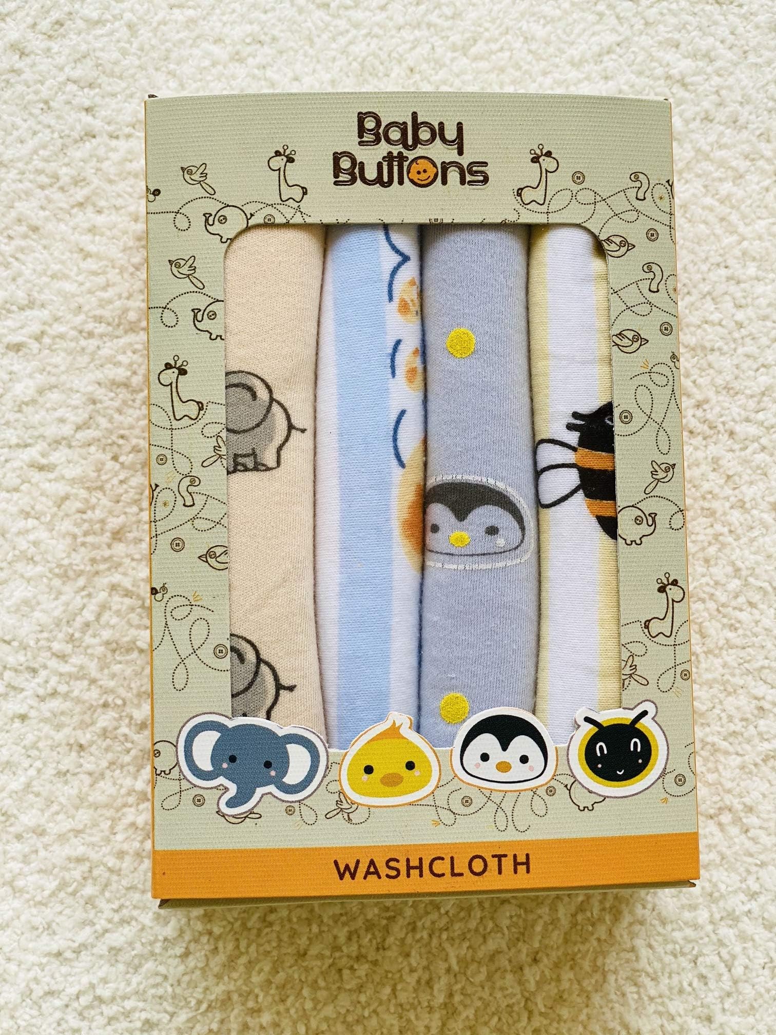 BabyButtons Cotton Washcloths Napkin Hankies Soft Nappies Face Towels Unisex | Gift Pack of 8