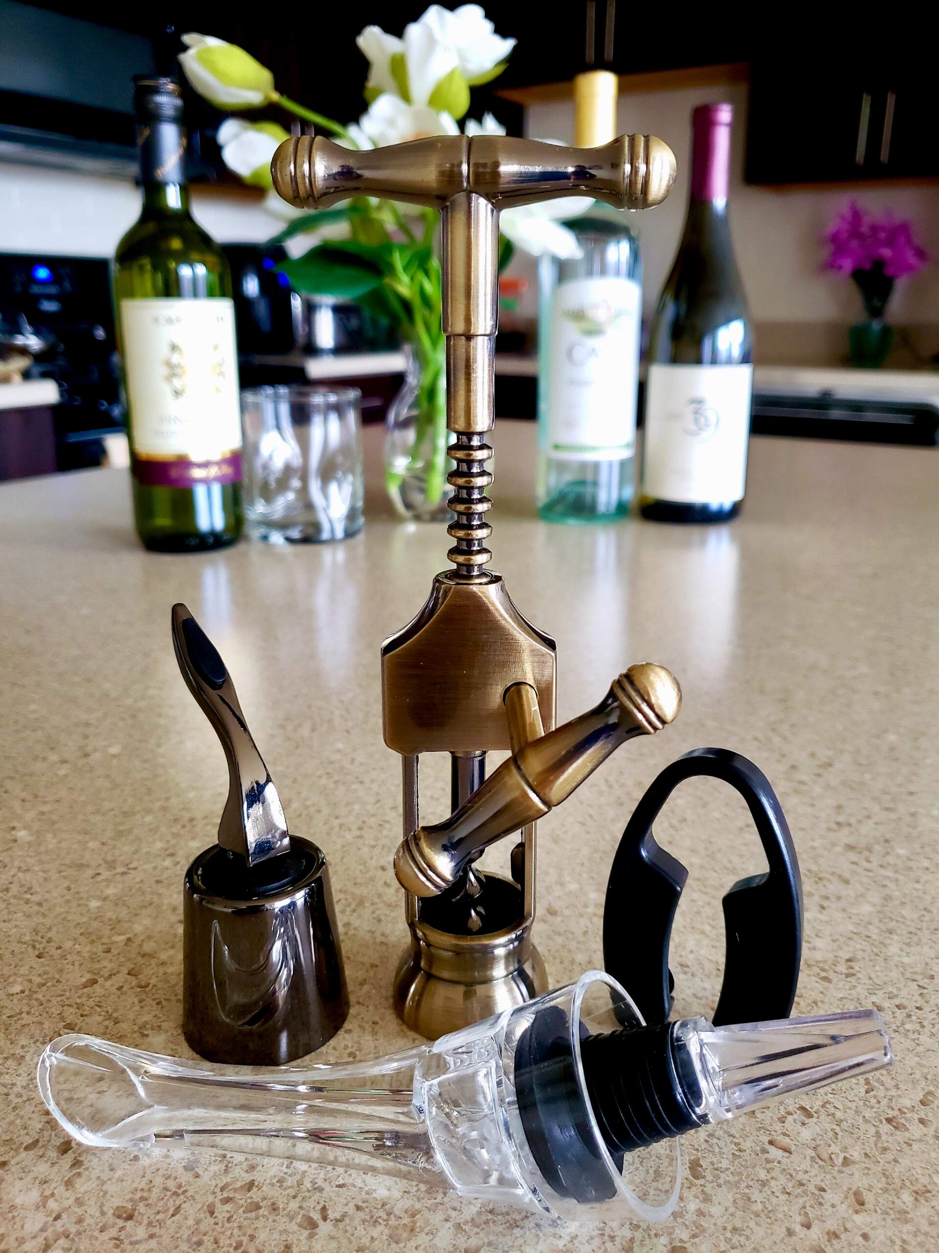 VNSG Deluxe Wine Set⎮Wine Accessories⎮Set of 5 pieces (Foil Cutter, Wine Bottle Opener/Corkscrew, Wine Aerator, 2 Bottle Stoppers/Wine Preserver)⎮Wine Gift Set⎮House Warming Presents⎮Wine Opener Set