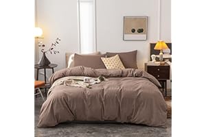 Janlive Washed Cotton Duvet Cover King Ultra Soft 100% Cotton Solid Color Coffee Duvet Cover Set with Zipper Closure -3 Pieces Coffee King