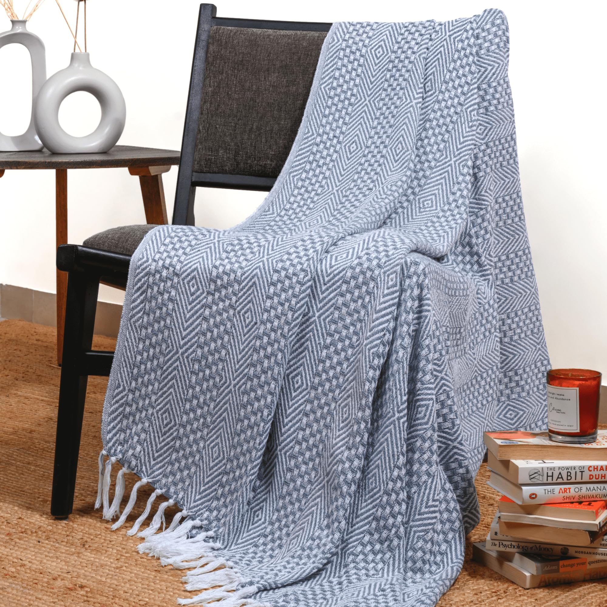 RAJRANG Dusty Blue Throw Blanket Soft and Warm Reversible Decorative Throws for Sofa and Couch Living Room Settee Decor and Arm Chair Cover 127 x 152 cm