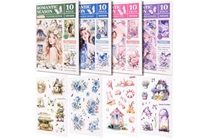 YagCu Scrapbook Stickers, 40 Sheets Journaling Stickers, Junk Journal Supplies, Pre-Cut Aesthetic PET Materials, Scrapbooking Stickers for Adults, Decorative Ephemera DIY Arts Craft