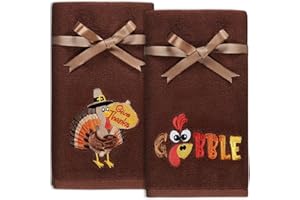 Quera 2 Pack Thanksgiving Turkey Hand Towels Embroidered Towel, Luxury Bathroom Kitchen Decor Set, Tea Towel Drying Baking Cooking Wash Cloth for Thanksgiving Fall Harvest-14×30 Inch