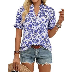GRACE KARIN Womens Boho Tops Summer Spring Cotton Floral Blouses Short Sleeve Print Shirts V Neck Beach Vacation Clothes 2026