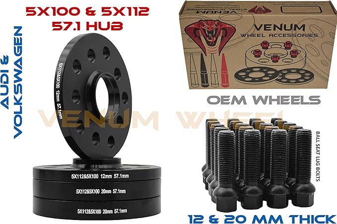 Black Wheel Spacer kit with 20 ball seat lug bolts and 12 mm and 20 mm spacers