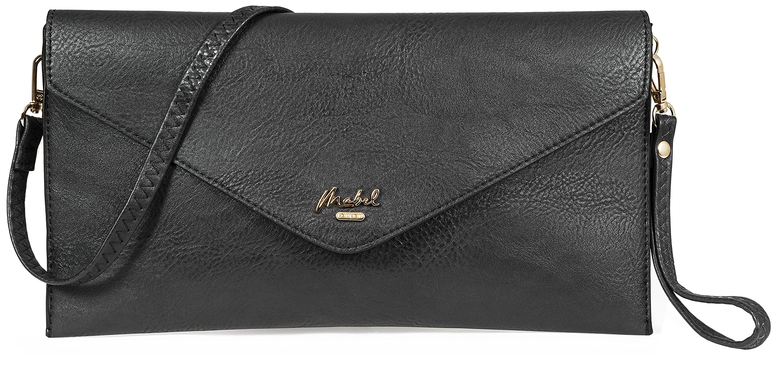 Mabel Women's Wristlets Clutch Bag - Faux Leather with Long Adjustable Strap and Fabric Lining - Evening Shoulder Purse Bag - Piper [Black]
