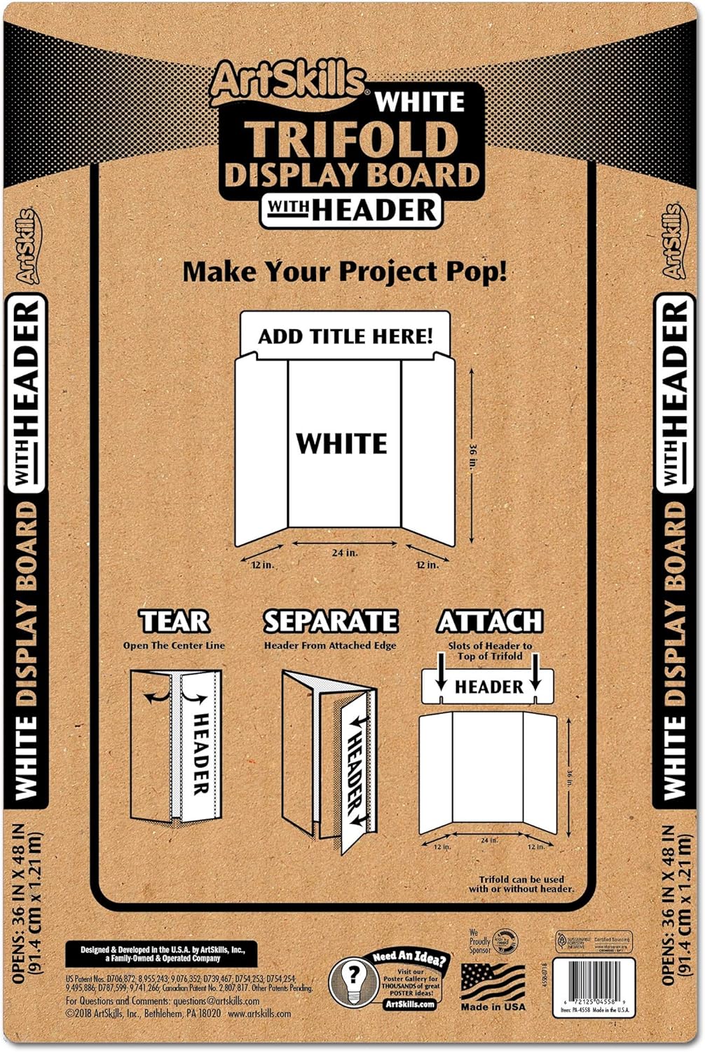 ArtSkills Tri-Fold White Corrugated Header, 36" x 48" Display Boards, 6 Count: Arts, Crafts & Sewing