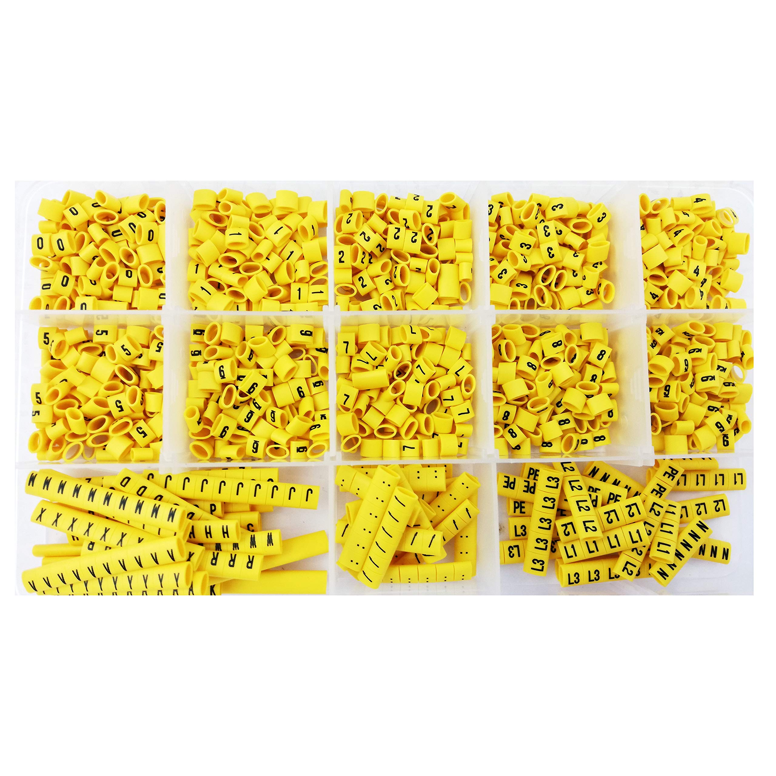 OznaczTo Cable Labelling Clip 1460 Pieces - Cable Marker "0-9", Alphabet - Size 0.75 mm², 1.5 mm² and 2.5 mm² - Packed in a plastic box with 10 chambers (1460 pieces, size 0.75 mm) ²)