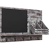 Country Rustic Brown Wood Wall Mounted Entryway Mail Sorter Rack w/ 5 Key Hooks and Black Chalk Board