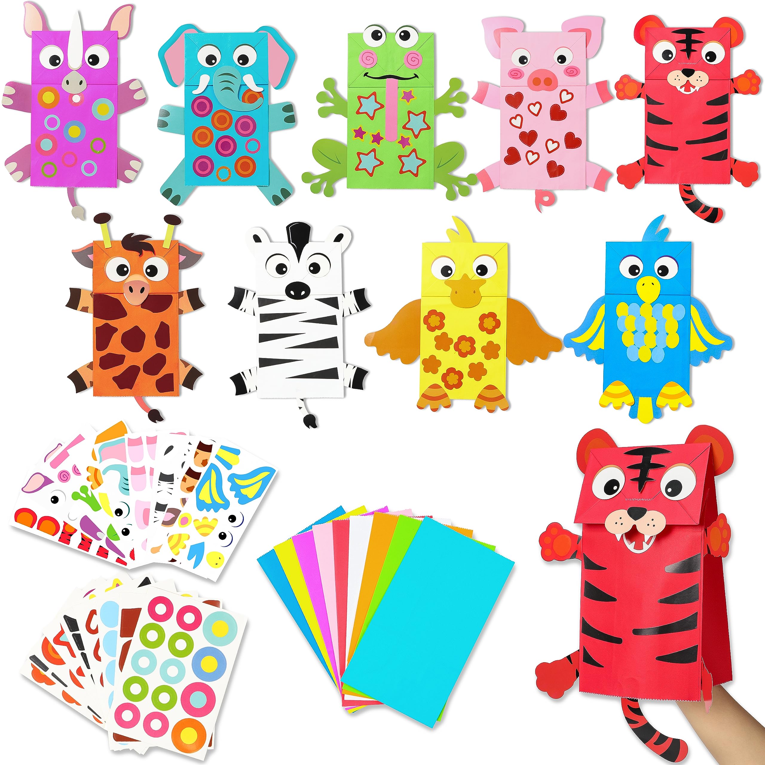 Photo 1 of WATINC 9Pack Hand Puppet Art Craft - DIY Making Your Own Paper Sock Puppets Kits Wiggle Googly Eyes, Imaginative Early Learning Classroom Family Storytelling Games Pretend Party Supplies (Animals)