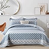 SahSahCasa Quilt King Size, King Quilt Set, 100% Cotton Floral Quilt, King Quilt Bedding Set Bedspreads, Patchwork Reversible Lightweight Comforter Bed Spread for All Season, Blue/Gray, 3 Pieces