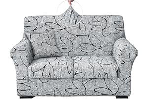 Keyroal Stretch Printed Sofa Cover Couch Covers, 4-Piece Loveseat Slipcovers with 2 Separate Cushion Cover & 1 Pillow Case, Washable Spandex Furniture Protector for Living Room(Loveseat, Grey Lotus)