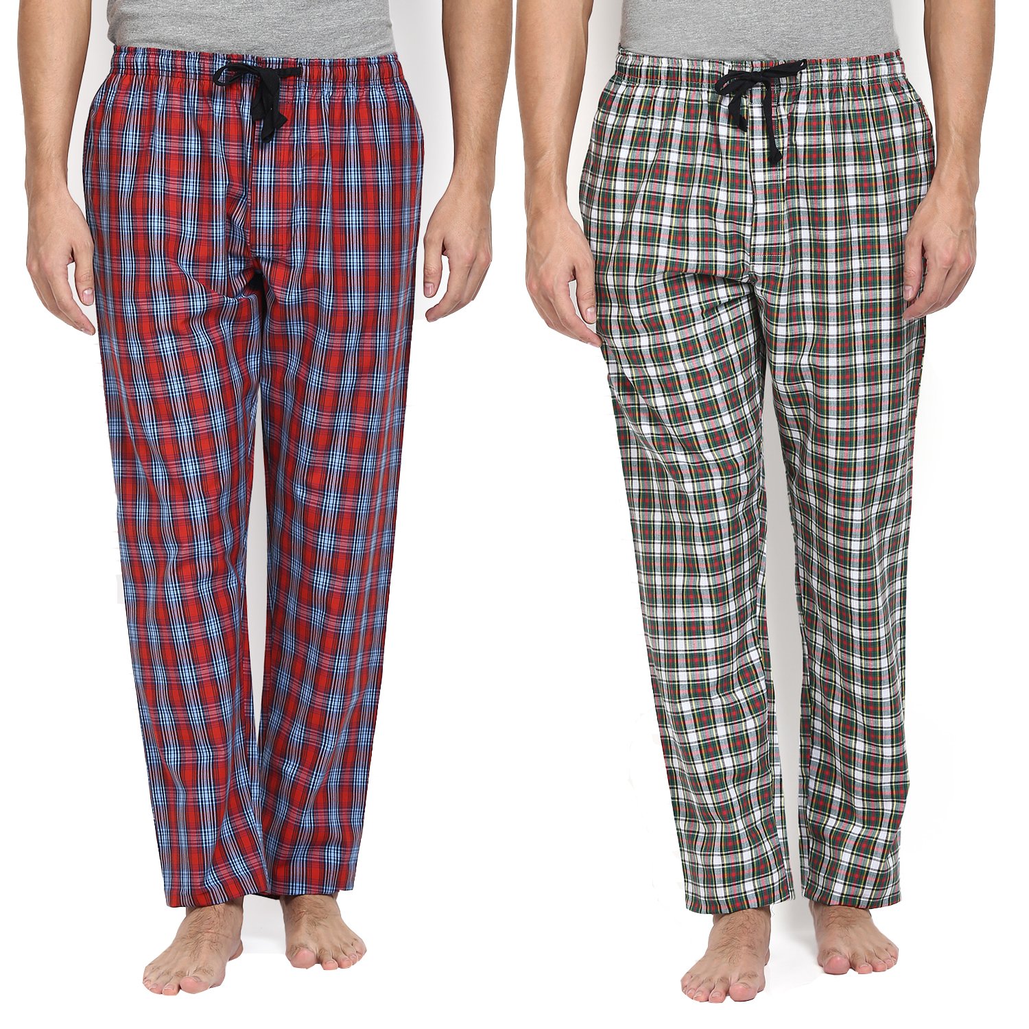 joven men's cotton checkered multicolor pyjama pack of 2