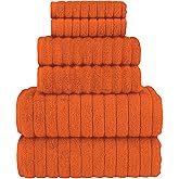 Elegant Comfort 100% Turkish Cotton Corduroy Ribbed Luxury Bath Towels 6-Piece Set, Premium Feel - Quick Dry, Highly Absorbent, Contains 2 Bath Towels, 2 Hand Towels, and 2 Washcloths, Orange