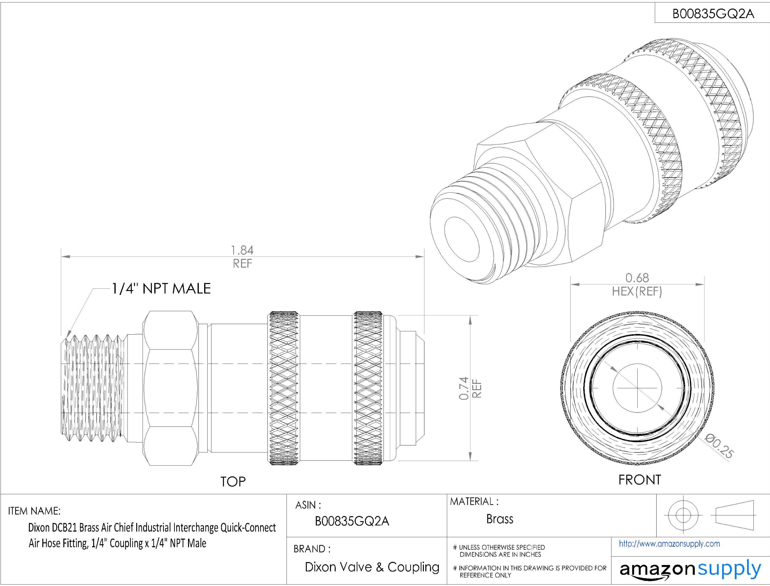Dixon DCB21 Brass Air Chief Industrial Interchange QuickConnect Air