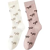 Arukora Women's Heart Cloud Bow Pattern Crew Socks 5-9 Cotton Soft Comfy Casual Ankle Sock