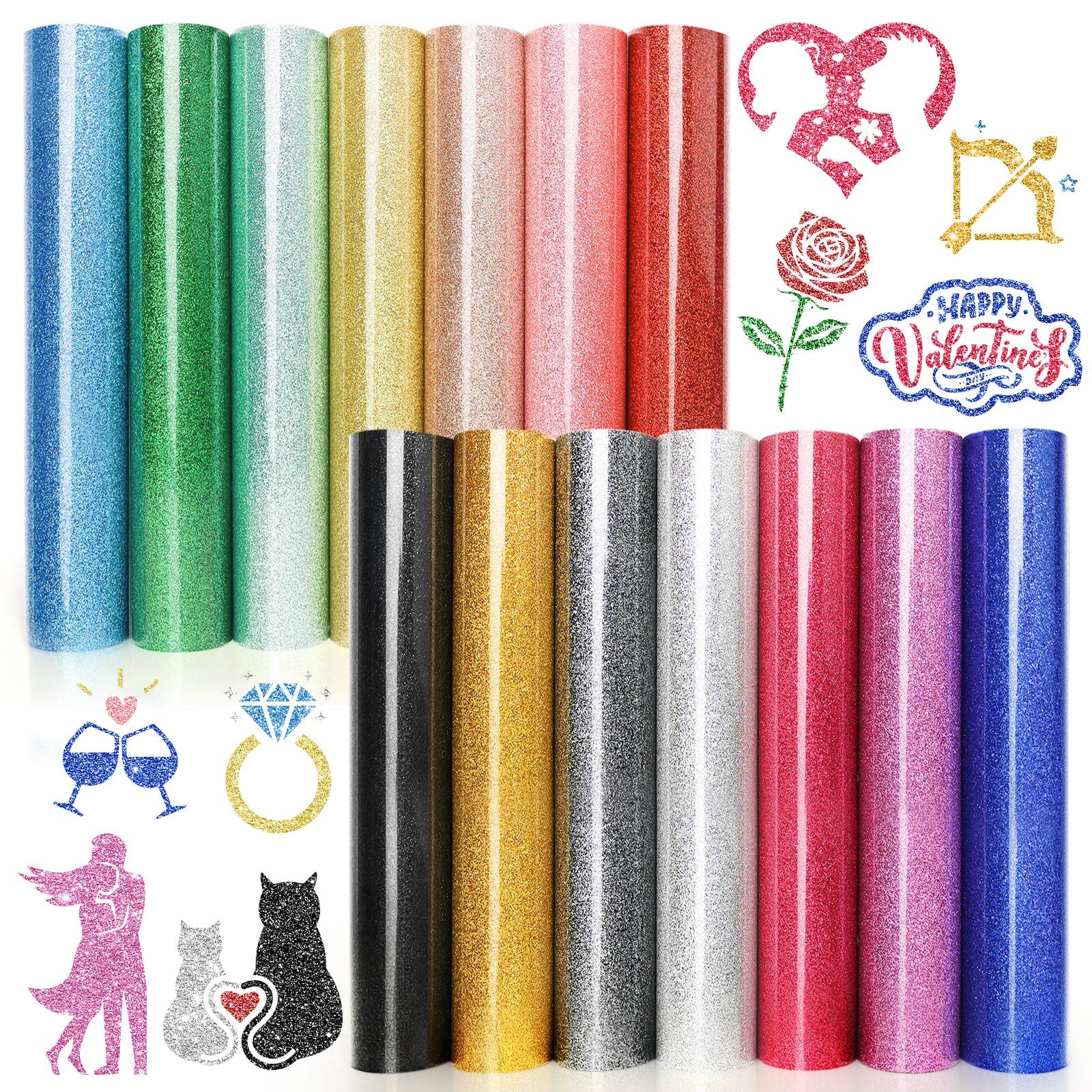 Photo 1 of ******MISSING PARTS*****Glitter Heat Transfer Vinyl HTV - 14 Pack 12"x10" Iron On Vinyl for Cricut, Silhouette Cameo or Heat Press Machine, Christmas Decorations Shirts Dress, 14 Assorted Colors HTV Glitter Heat Press Vinyl