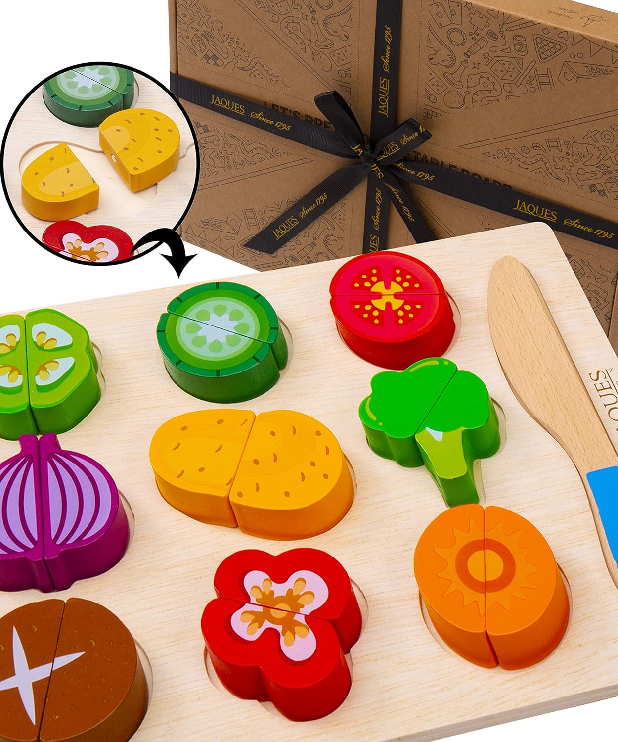 Jaques of London Wooden Play Food Let’s Pretend Vegetable Board