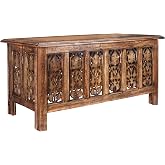 The Wooden Town Solid Wood Coffee Table, Burnt Finish, 36x18 | Solid mango wood, hand-carved vintage design, burnt rustic finish, 36x18 in tabletop, center or accent table, easy-clean