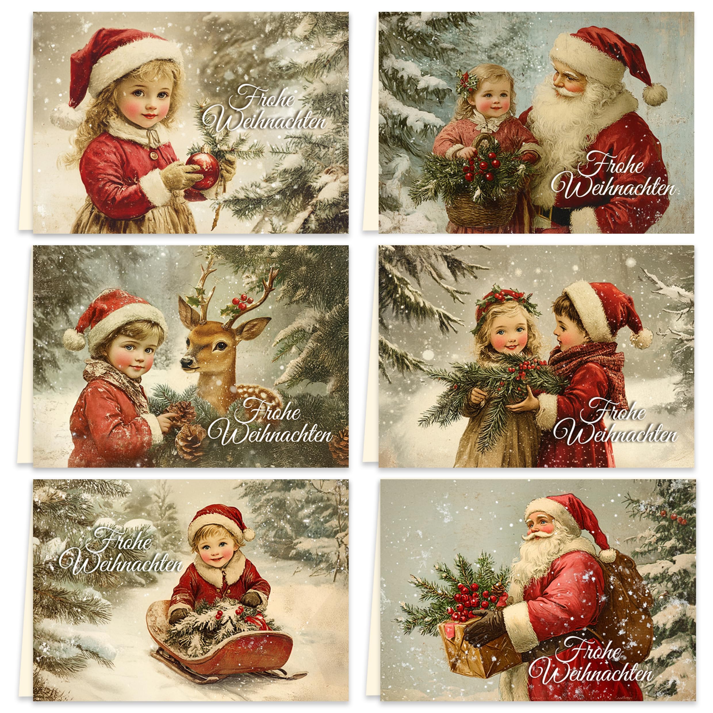 12 Christmas Cards Vintage Folding Cards with Envelopes Magic of Christmas Card Envelope Merry Christmas Xmas Christmas Card Santa Claus Children Snow Forest