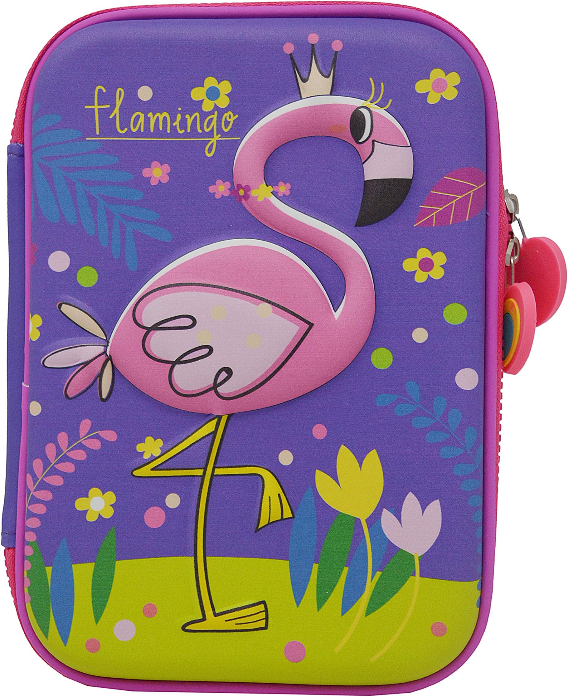 ShopNGift Premium Stylish Print Large Capacity Hardtop Pencil Case Organizer School Kids Girls Women Pen Holder Pouch Multipurpose (Flamingo New)