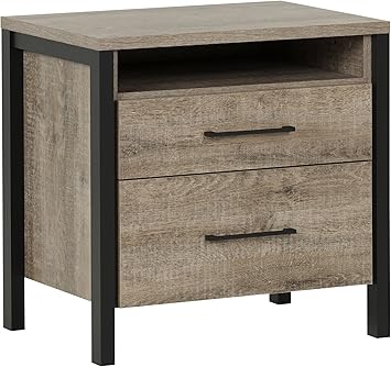 Amazon Com South Shore Munich 2 Drawer Nightstand Weathered Oak And Matte Black With Metal Handles Furniture Decor