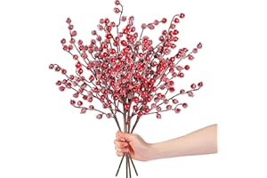 Sggvecsy 6 Pack Snow Frosted Artificial Red Berry Stems Snowy Christmas Red Berries Holly Berry Branches 17 Inches Fake Berry Picks for Floral Arrangements Christmas Tree Holiday Home DIY Crafts Decor