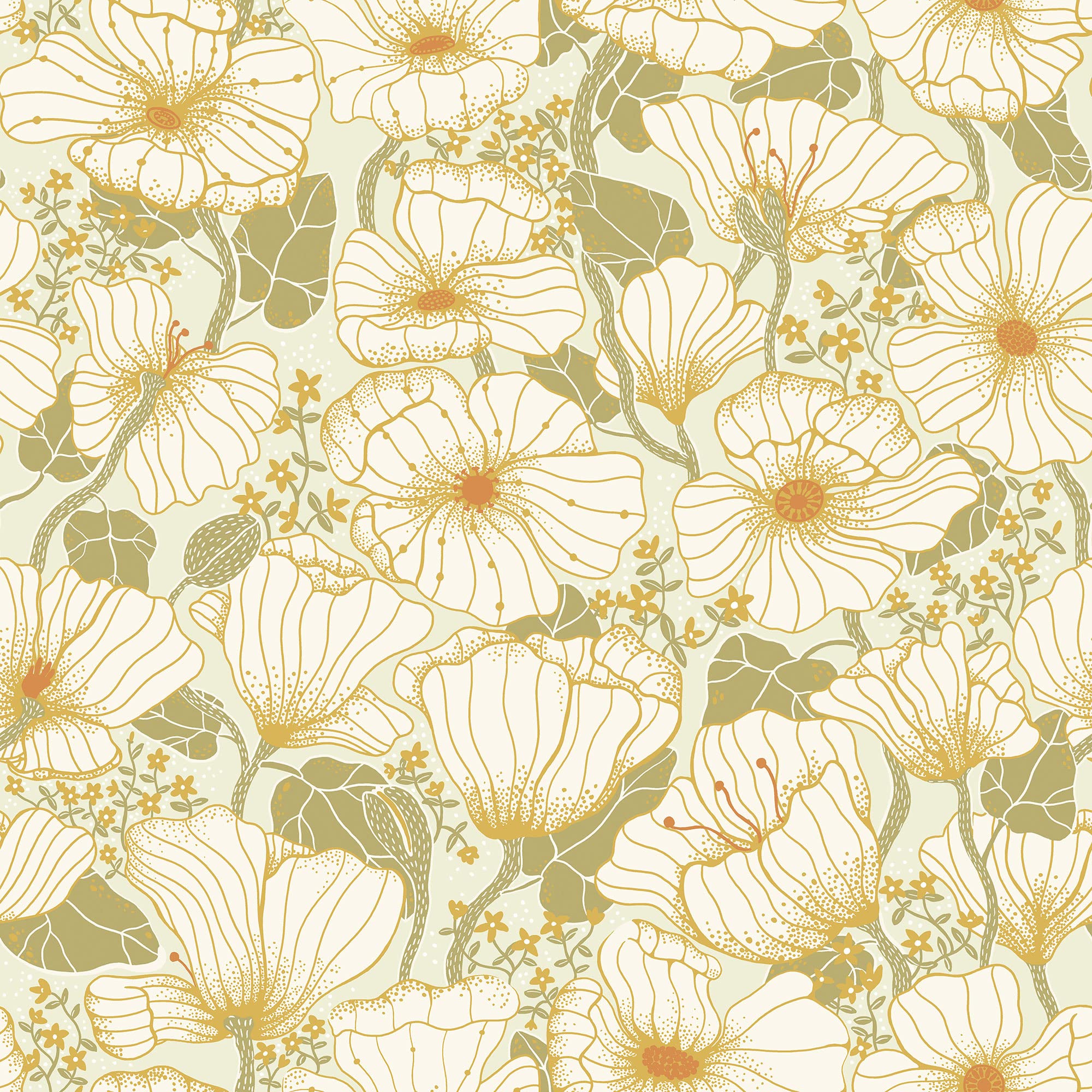 Galerie S65111 Sommarang Retro Poppy Wallpaper, Gold, 10.05m x 53cm