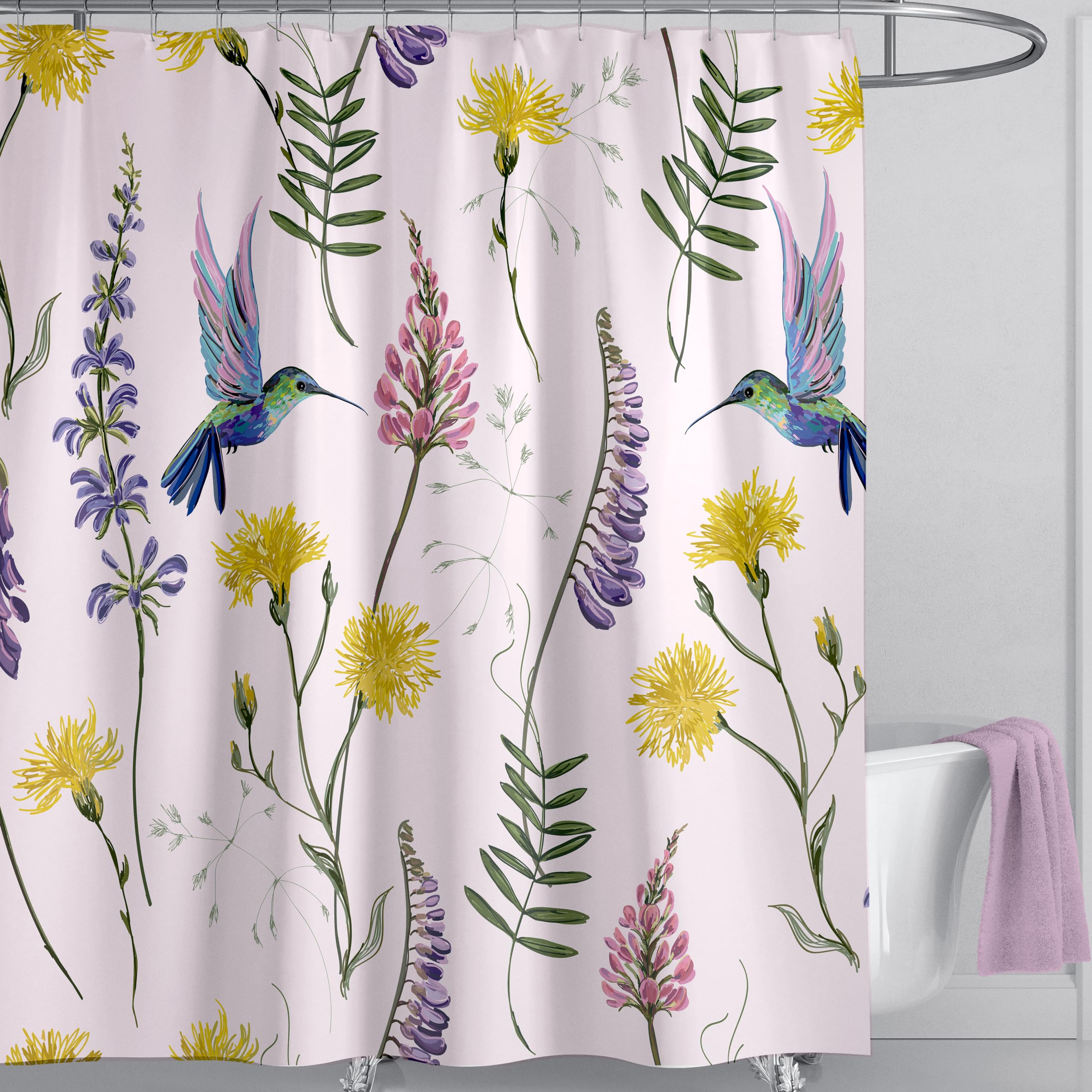 LIVETTY Bird Shower Curtains 180x180cm Floral Fabric Shower Curtain for Bathroom Quick-Drying Kitchen Curtains Machine Washable with 12 Hooks-Multi-Color — image 1