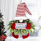 Sggvecsy Christmas Wreath Gnome Wreath with Lights Santa Gnome Christmas Hanging Sign Front Door Decoration Artificial Pine Spruce Wreath Swedish Tomte Wall Décor for Indoor Outdoor Home Xmas Porch