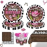 169PCS Cowgirl Plates Party Decorations Western Cowgirl Birthday Party Supplies Wild West Themed Paper Plates and Napkins Cups with Forks Knives and Straws Tableware for 24 Guests