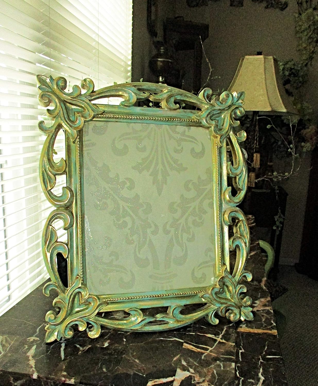 Large Picture Frame, Distressed Gold and Green