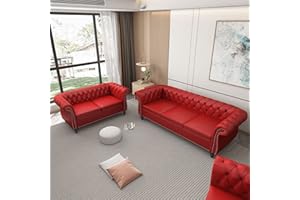 AVZEAR 2-Piece Living Room Sectional Sofa Set, Upholstered Sofa Modern Sofa Couches Set Style Button Tufted, PU Chesterfield Sofa for Living Room Apartment, 2+3 Seat PU Claret