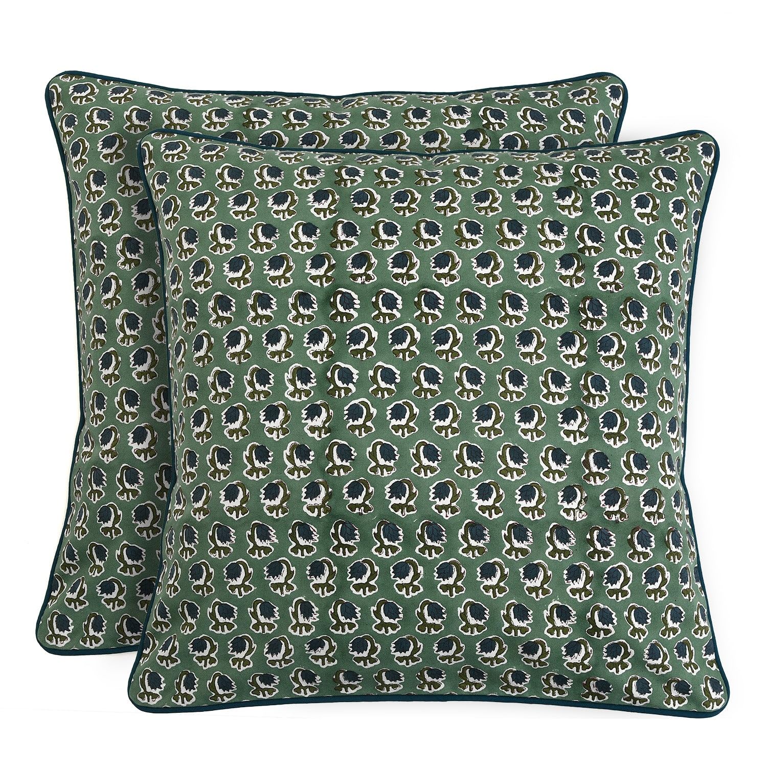 Photo 1 of Ridhi Block Print Basil Green Pillow Cover 20" x 20" (Pack of 2) Decorative Couch Pillows for Living Room, Chic Boho Cute Outdoor Pillows Covers Gifts for Spring, Easter and Valentine