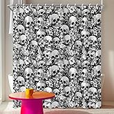 IOHEFY Skull Shower Curtain 72x72 Inch Gothic Skeleton Floral Bathroom Curtain Black White Horror Punk Style Fabric for Halloween Decor