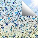 SOMWISE Window Privacy Film Day &amp; Night,Heat Blocking Anti-UV Energy Saving | Static Cling Stained Glass Decor, Removable &amp; Reusable, Anti-Glare, Renter Friendly for Front Door,Bathroom &amp; Car,17.5"x78.5"