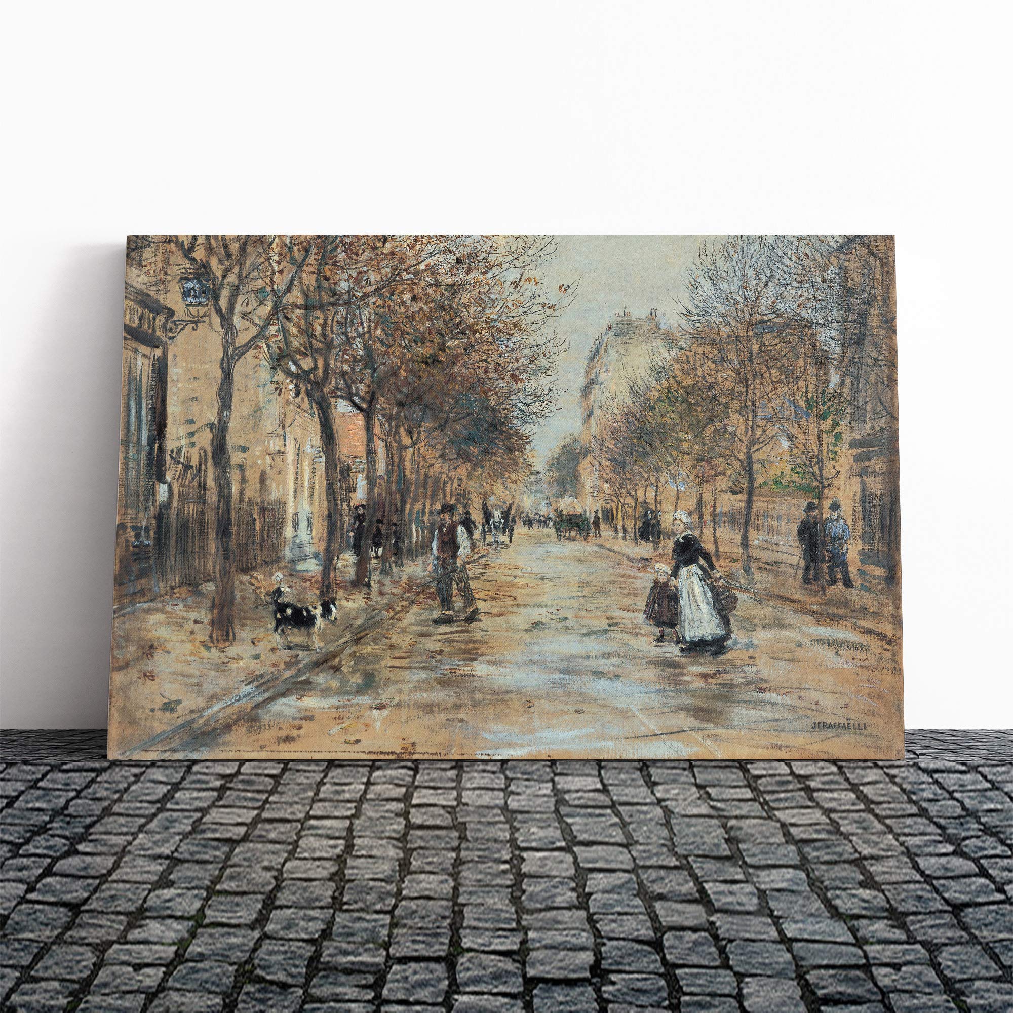 Jean-Francois Raffaelli Street in Asniecres Canvas Print | Gallery Wrapped 30mm Frame Wall Art | 20x14 inches | Ready to Hang | Modern Cityscape Picture | Living Room Bedroom Lounge Office