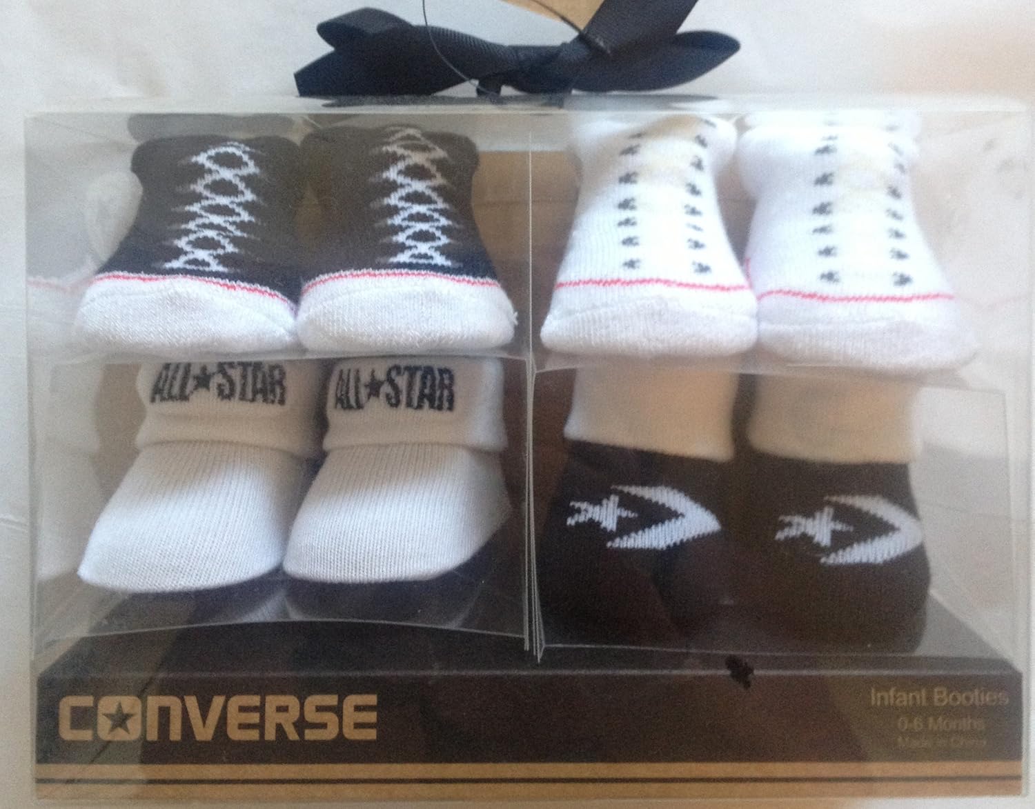 Converse Infant Baby Booties Socks, Black/White, 06 Month