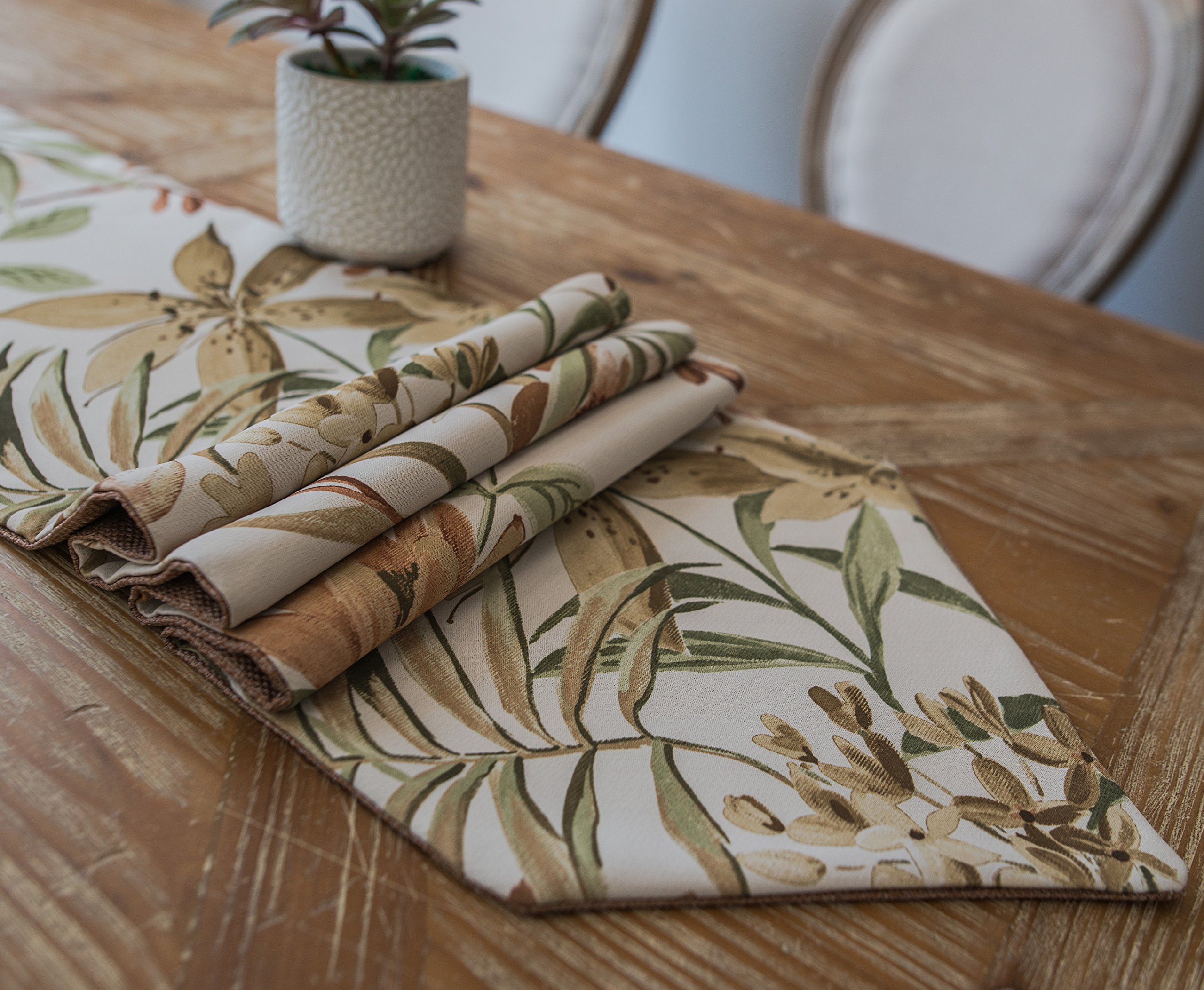 Foulola Folding Table Runner Rug,Burlap Linen,12X104inch, Double Sided Design (Pure Brown and Chinese Painting Style),For Dining, Party, Wedding, Coffee, Home Decoration