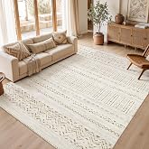 cotiled Boho 7x9 Area Rug for Living Room: Large Moroccan Washable Rug | Solve Modern Neutral Trendy Home Decor - Stain Resis
