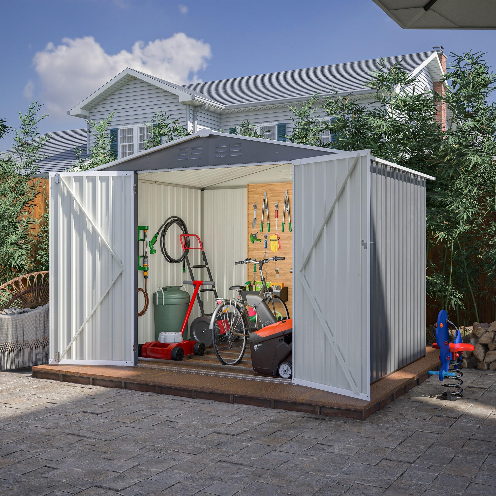 Photo 1 of **I DON'T KNOW IF THERE ARE MISSING PARTS***8' X 6' Outdoor Storage Shed, Waterproof Metal Sheds with Metal Foundation with Floor Frame, Utility and Tool Garden Shed with Lockable Doors for Backyard, Patio, Outside