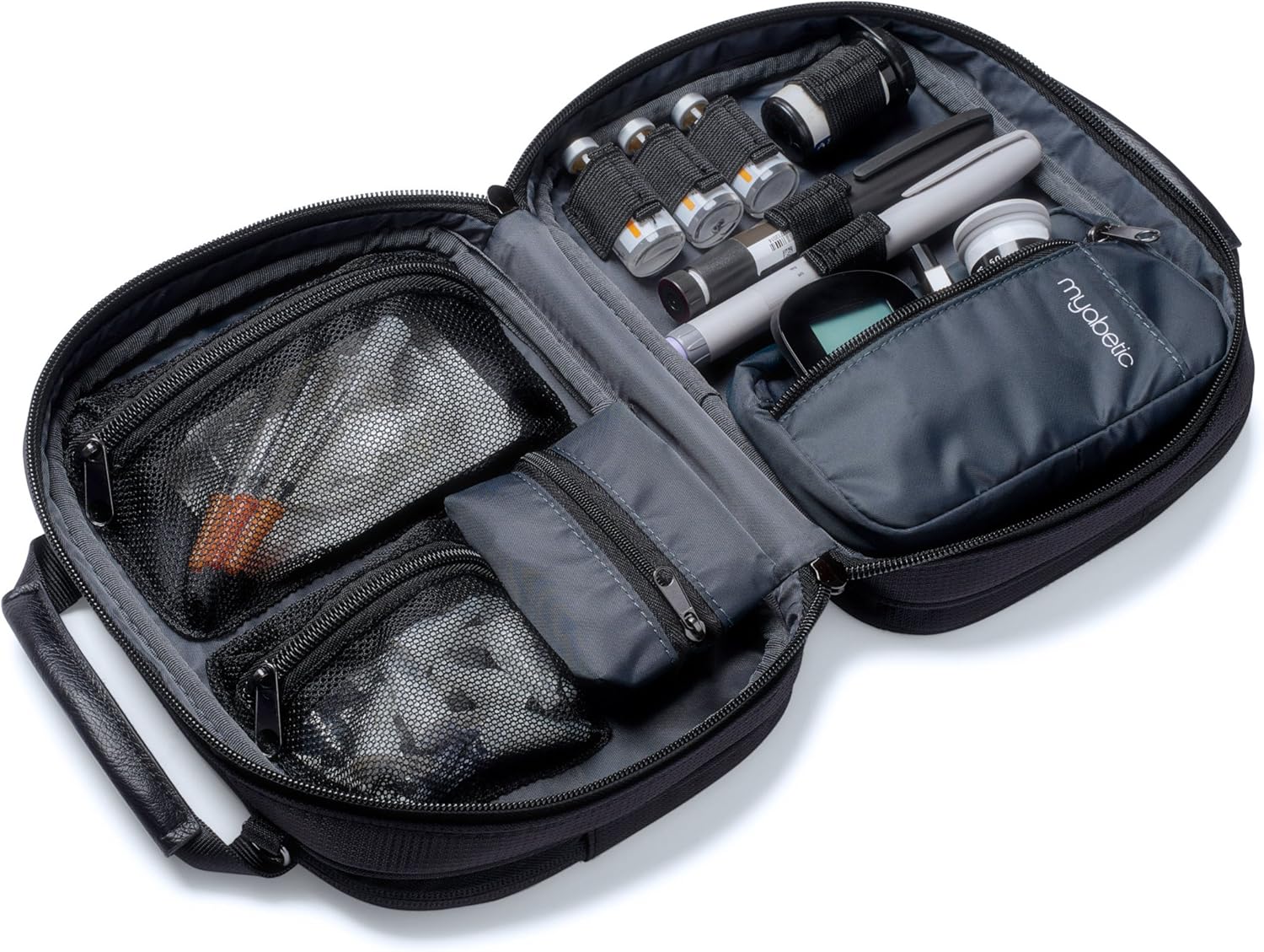 Myabetic Thompson Diabetes Travel Case for Glucose Monitoring Tools, Insulin Pens, Syringes, Etc Includes Insulation Lining - High Quality Materials (Black Nylon): Health & Personal Care