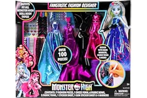 TARA TOYS Monster High Fashion Designer Set DIY Doll Clothing Craft Kit for Kids with Stickers, Fabric, Sketchbook & Tools Creative Gift for Girls Ages 6+