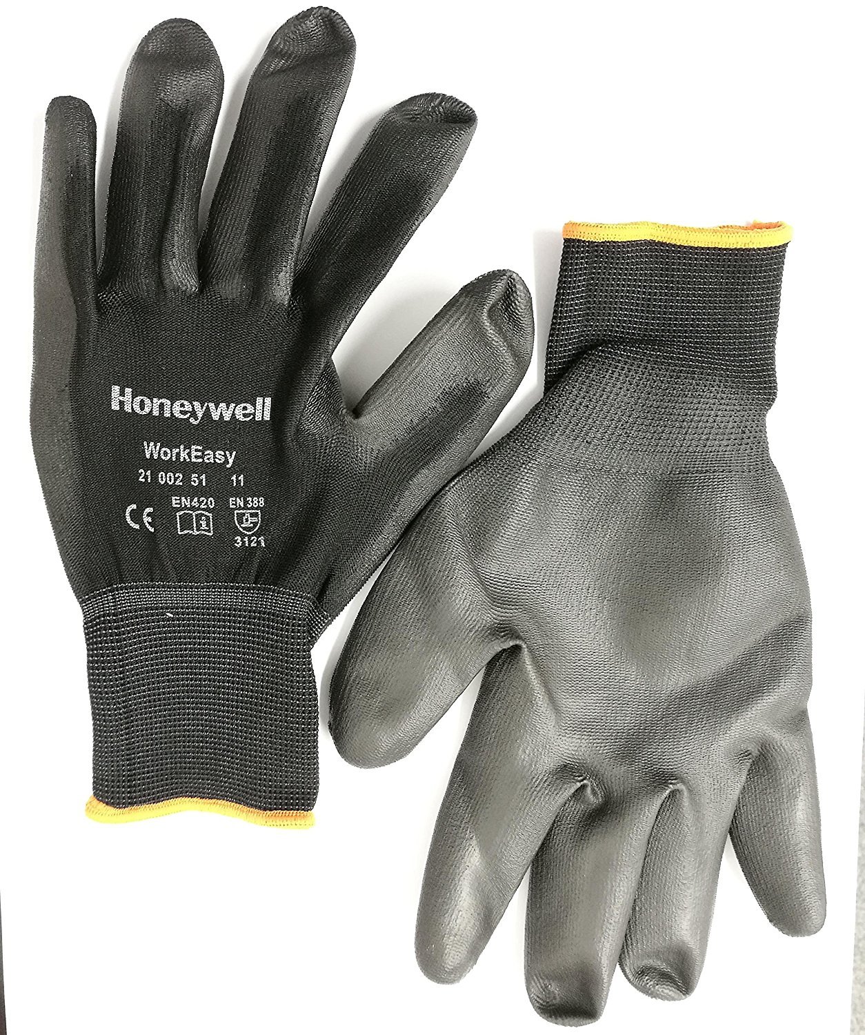 Honeywell WorkEasy Black General Purpose Gloves for Precision Work 2100251, 100% Polyester Knitted, PU Coating, Gauge 13, Length 25cm, Size 11, 2100251-11 (Pack of 10 Pairs)