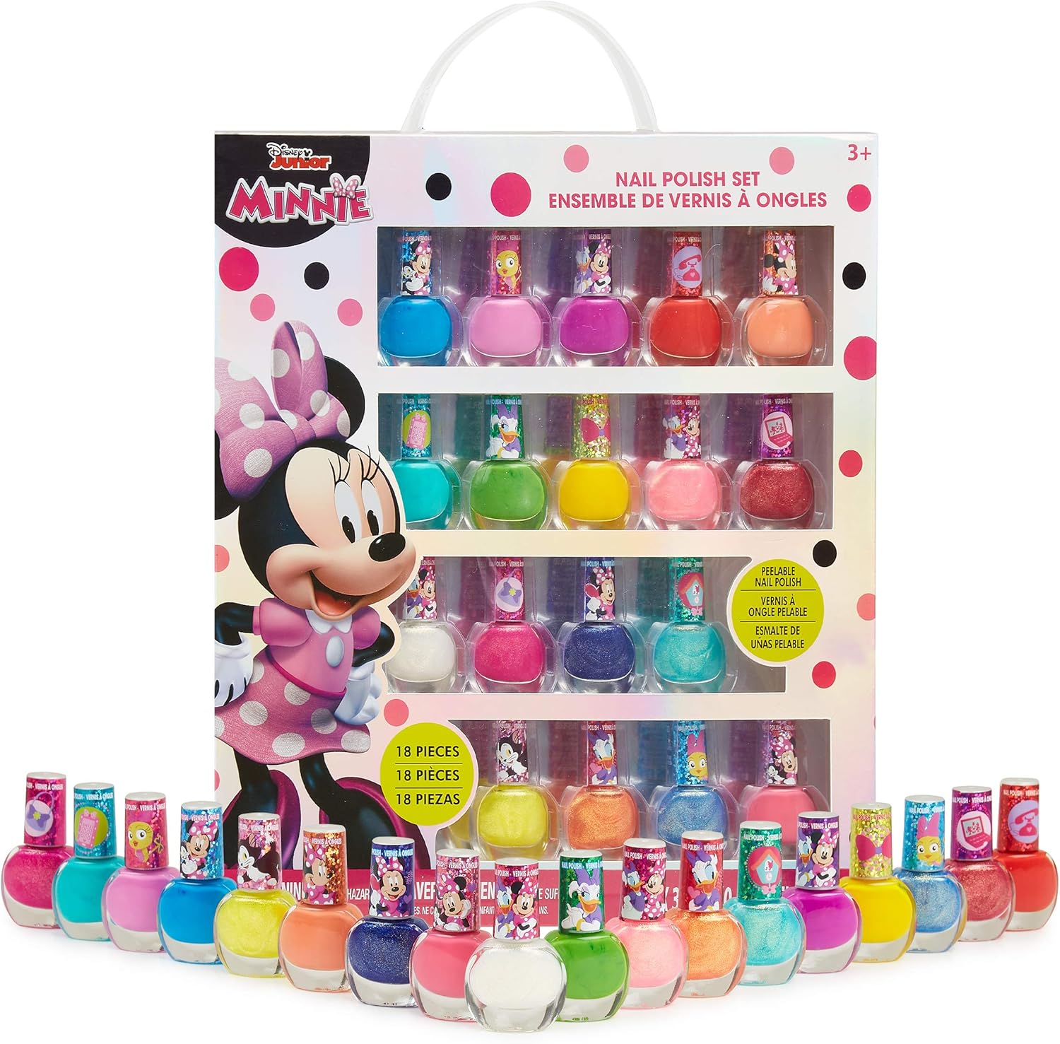 Disney Minnie Mouse Nail Polish Set, 18 Nail Varnish Sets For Kids, Non