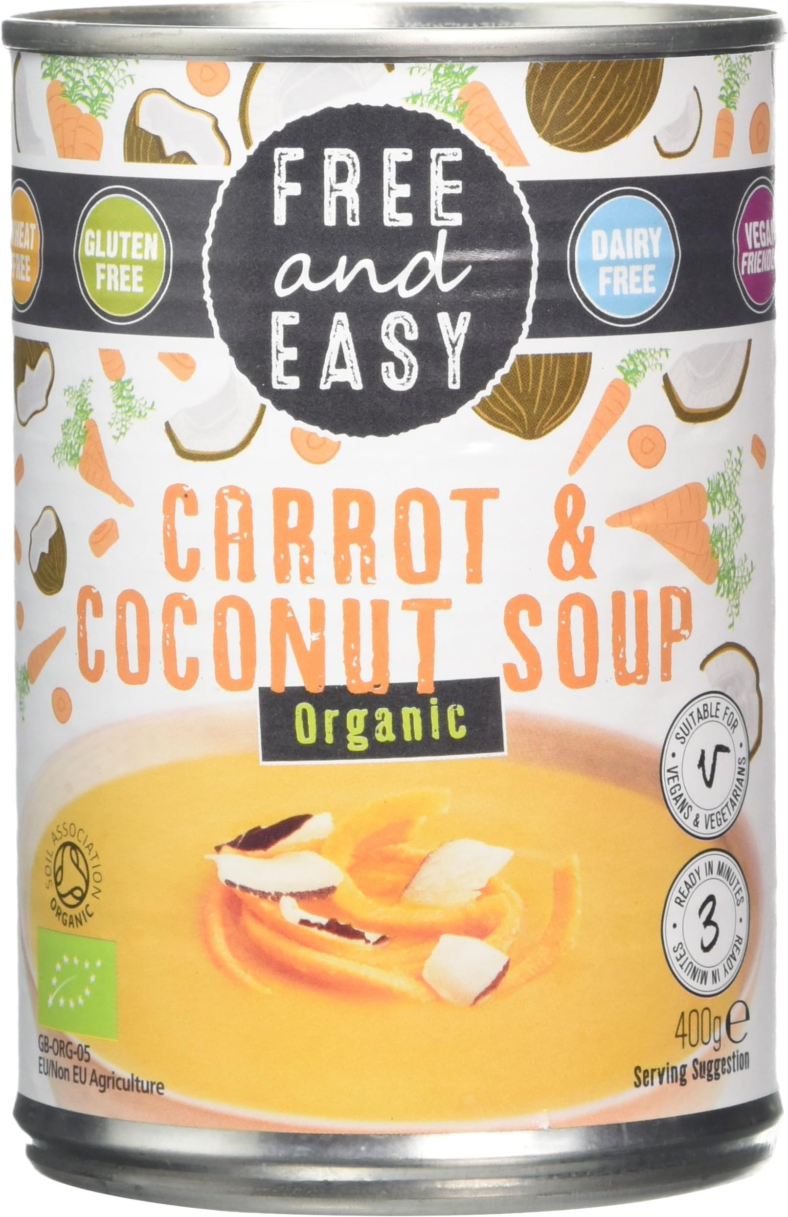 Free and Easy Organic Carrot and Coconut Soup, 400 g, Pack of 6