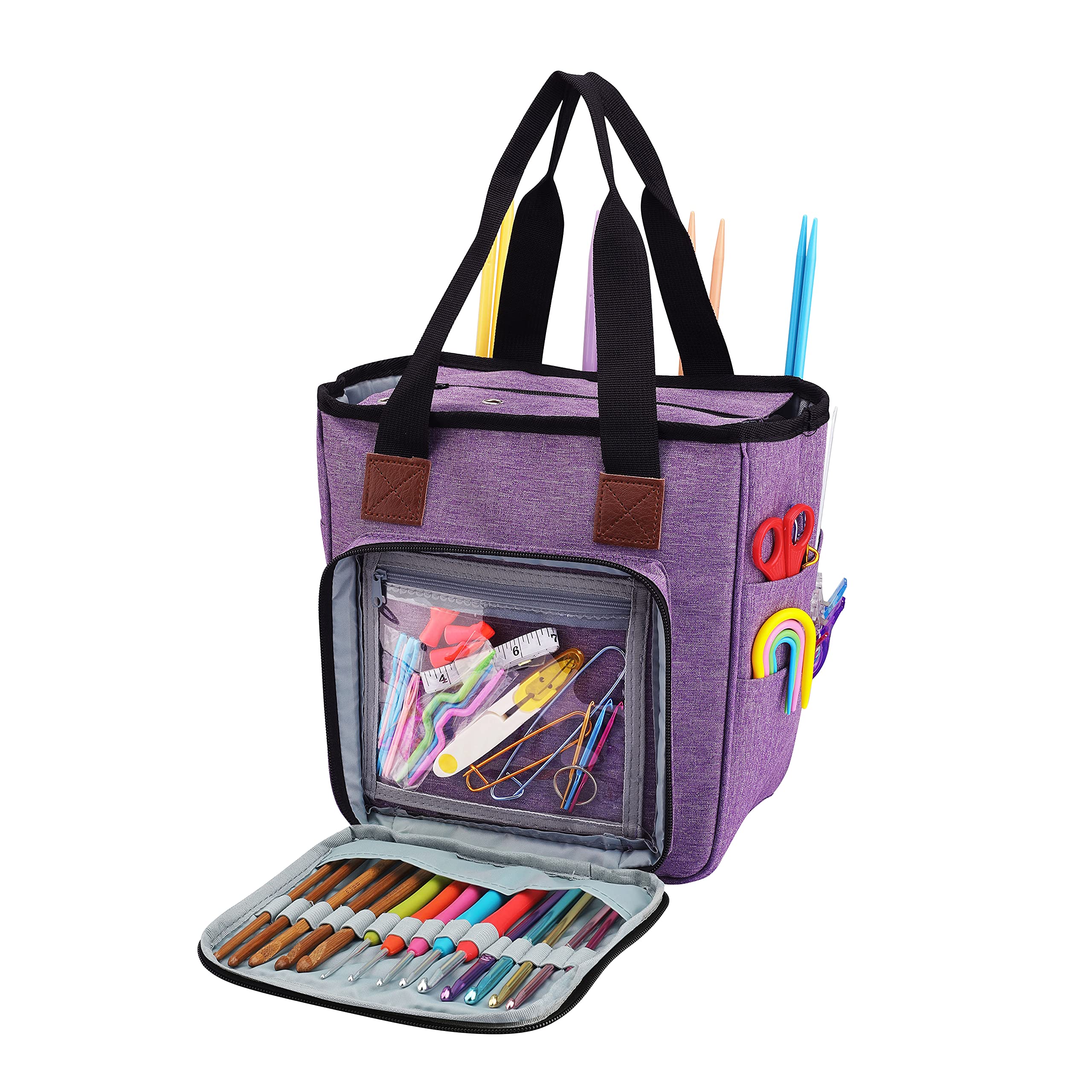 KOKNIT Yarn Storage Containers, Portable Travel Craft Tote Bag with Pockets for Crochet Hooks,Knitting Needles and Accessories, Wonderful Yarn Bag for Beginners